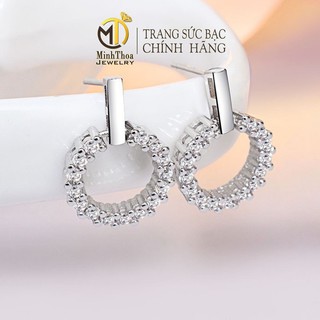 Bông tai nữ bạc đẹp, hoa tai kiểu khuyên tròn đính đá trang sức bạc ta-Minh Thoa JEWELRY