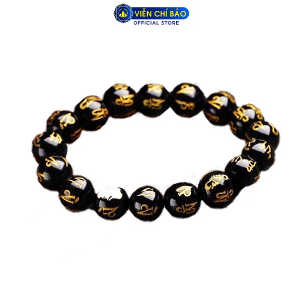 Vòng tay phong thủy đen khắc chữ Om chất liệu đá thời trang nữ phụ kiện trang sức Viễn Chí Bảo V000123