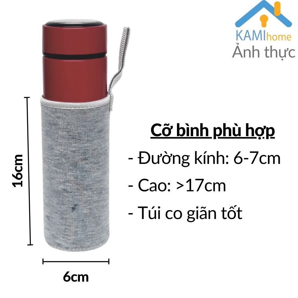 Túi đựng bình ly giữ nhiệt vải co giãn có quai xách cỡ 6x16cm Chọn màu Kami22028