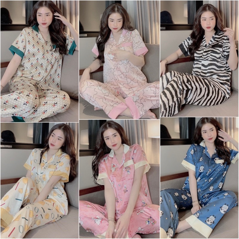 Đồ Ngủ 🍀 Bộ Lụa Pijama Satin Tay Cộc-Quần dài Siêu Hot [cao cấp][kèm ảnh thật]