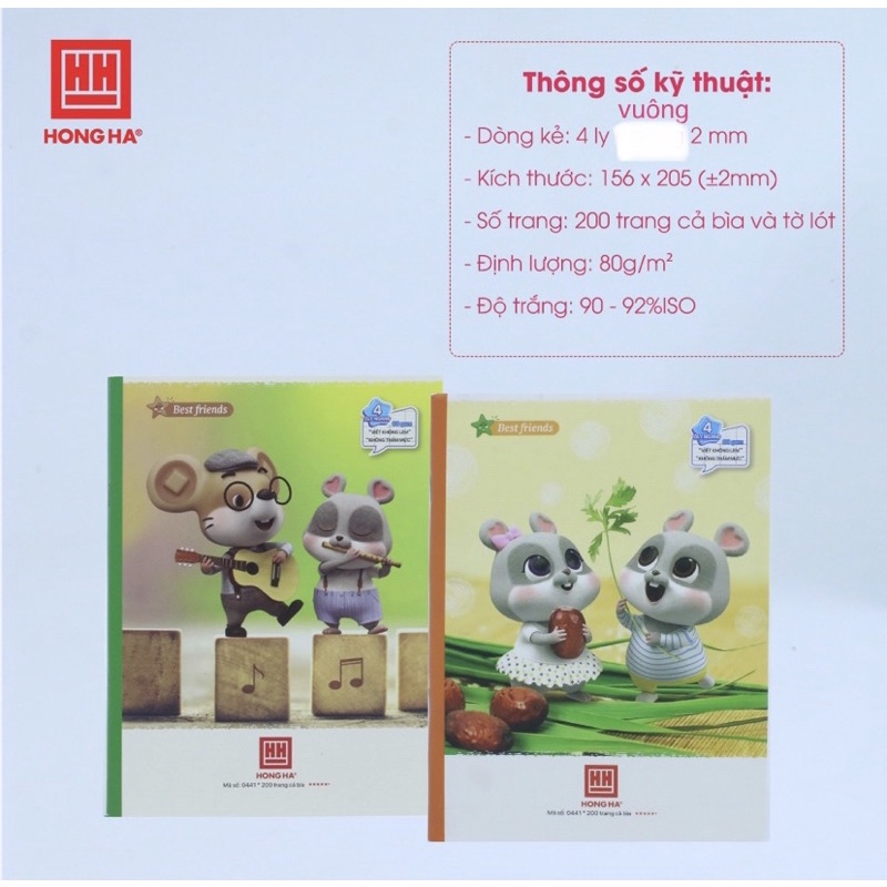 TẬP 200 TRANG, VỞ 4 ÔLY VUÔNG 200 TRANG HỒNG HÀ