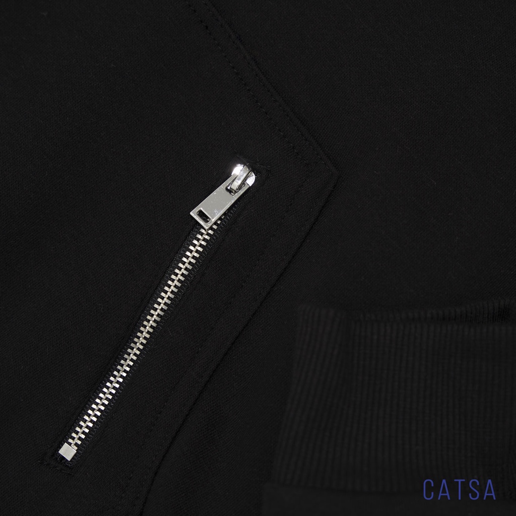 Áo hoodies đen có nón phối túi khóa, áo thun dày dặn, mềm mại, thoải mái CATSA ATH020