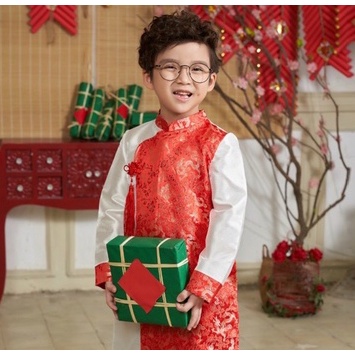 Áo Dài Cách Tân Cho Bé Trai phối rồng nủa thân ,áo dài thiết kế trời trang trẻ em