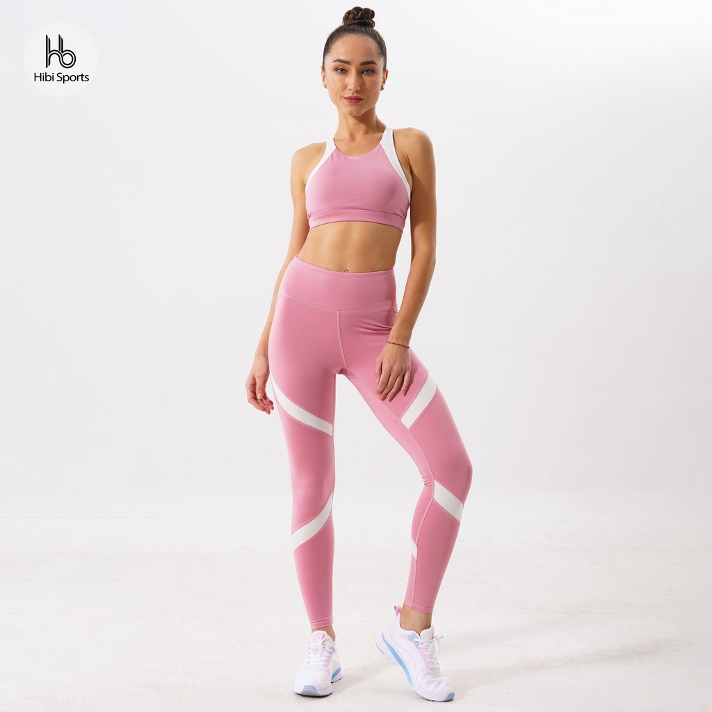 Set đồ tập Yoga gym cổ yếm phối trắng H123 Hibi sports - Áo có mút nâng ngực