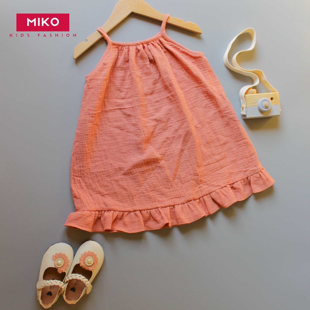 Váy bé gái 2 dây MIKO vàng hồng trắng cam vải xô muslin mẫu 2 dây xòe