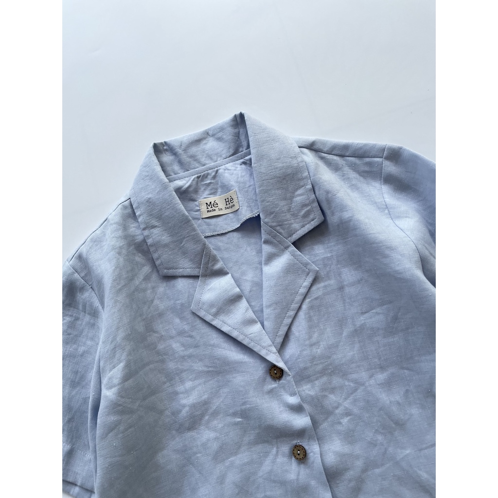 Áo linen tưng washed cổ dalton - Mé Hè