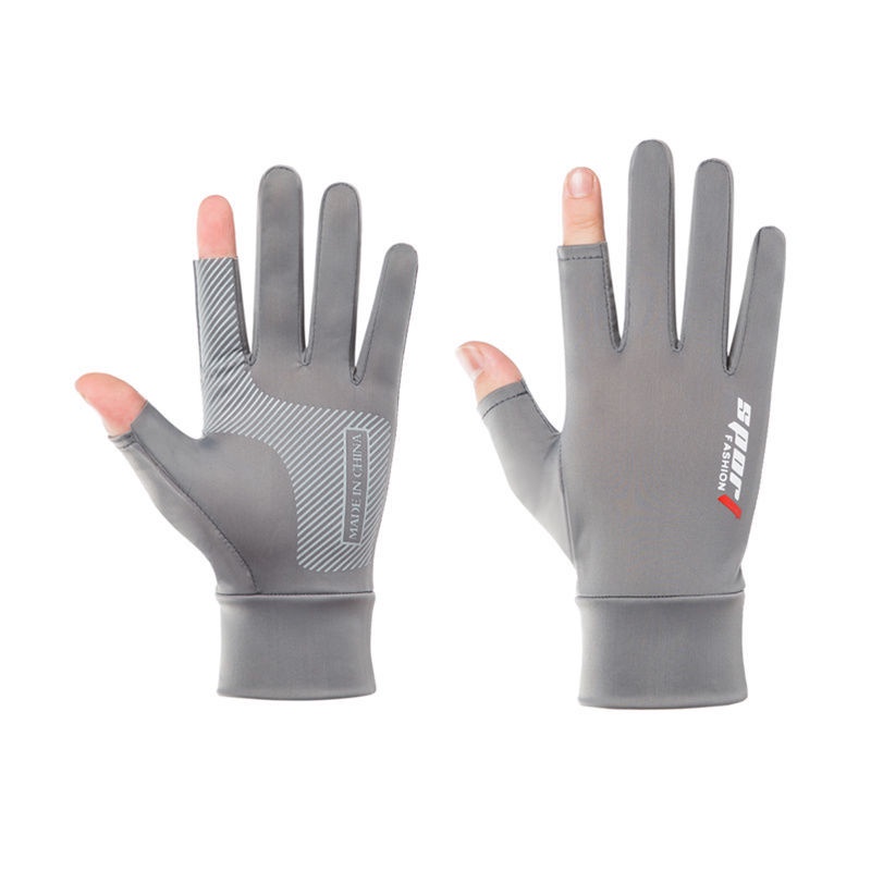 Găng Tay Lụa Lạnh Hai Ngón Chống Trượt Có Thể Chạm Màn Hình Cảm Ứng Thoáng Khí Bảo Vệ Tia UV Khi