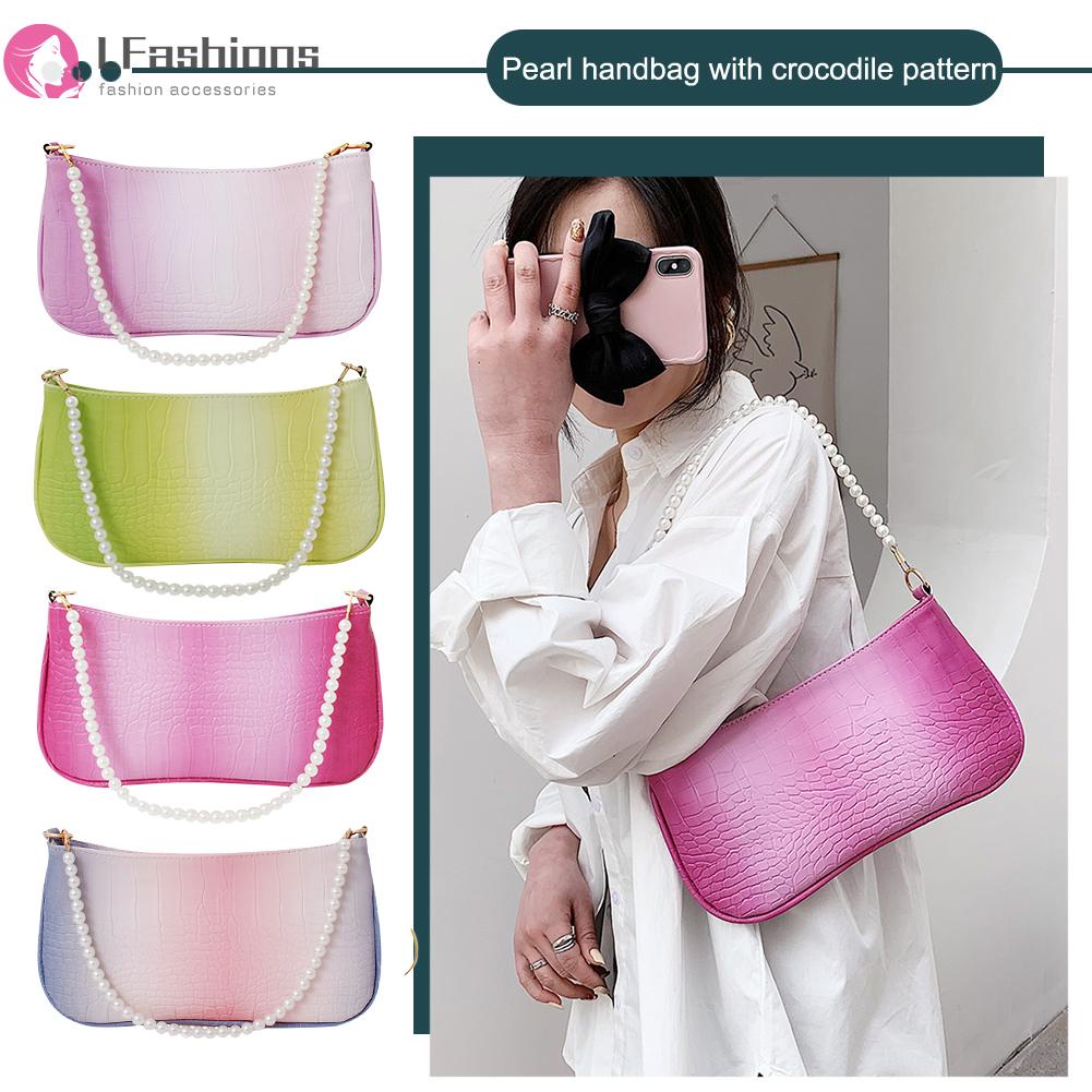 Túi xách đeo vai họa tiết da cá sấu màu sắc Gradient phối dây xích thời trang cho nữ