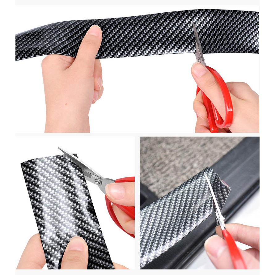 Dải nẹp vân carbon 3D cao cấp chống trầy xước bậc cửa bảo vệ xe hơi, ô tô cuộn 1m