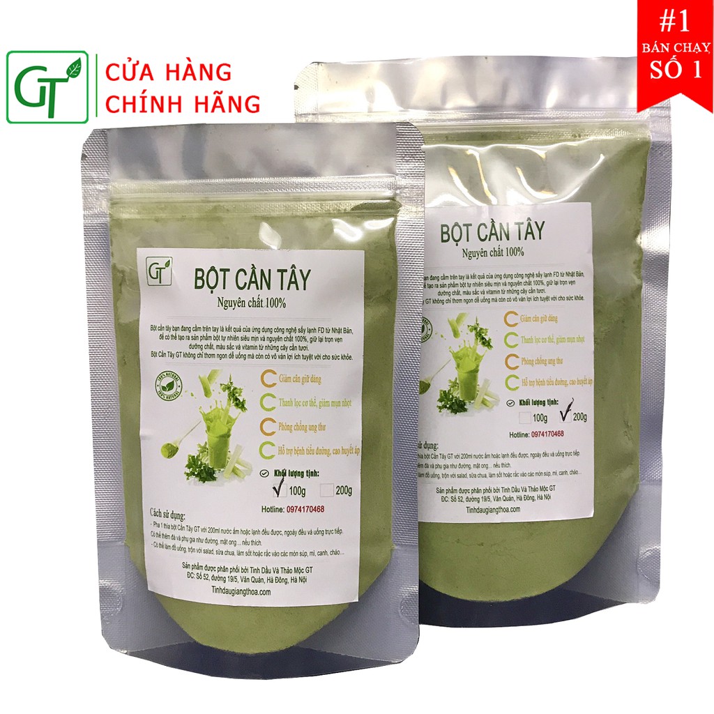 Bột Cần Tây Sấy Lạnh 100-200g 💞FREESHIP💞 Bột Cần Tây Nguyên Chất 100% Giảm Cân Nhanh, Da Xinh, Dáng Đẹp