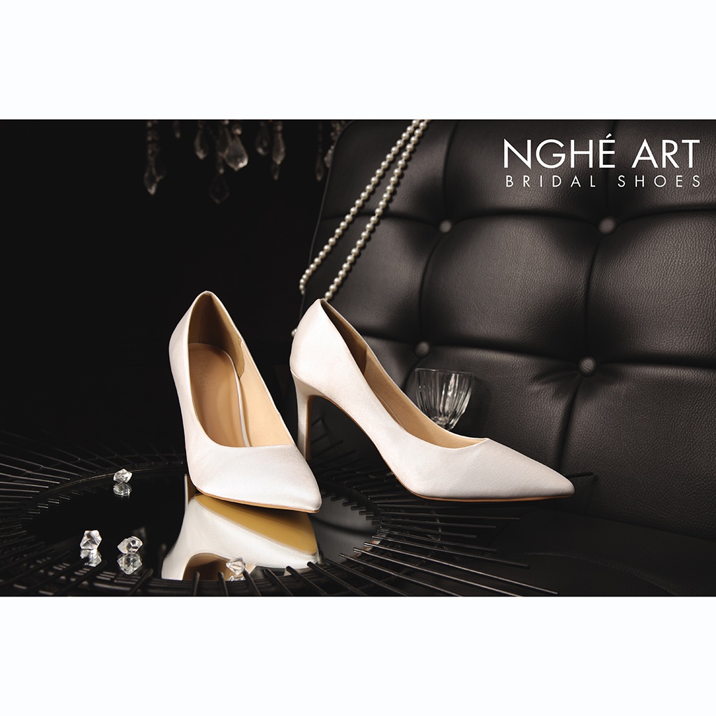 Giày cưới Nghé Art satin trơn 305 trắng