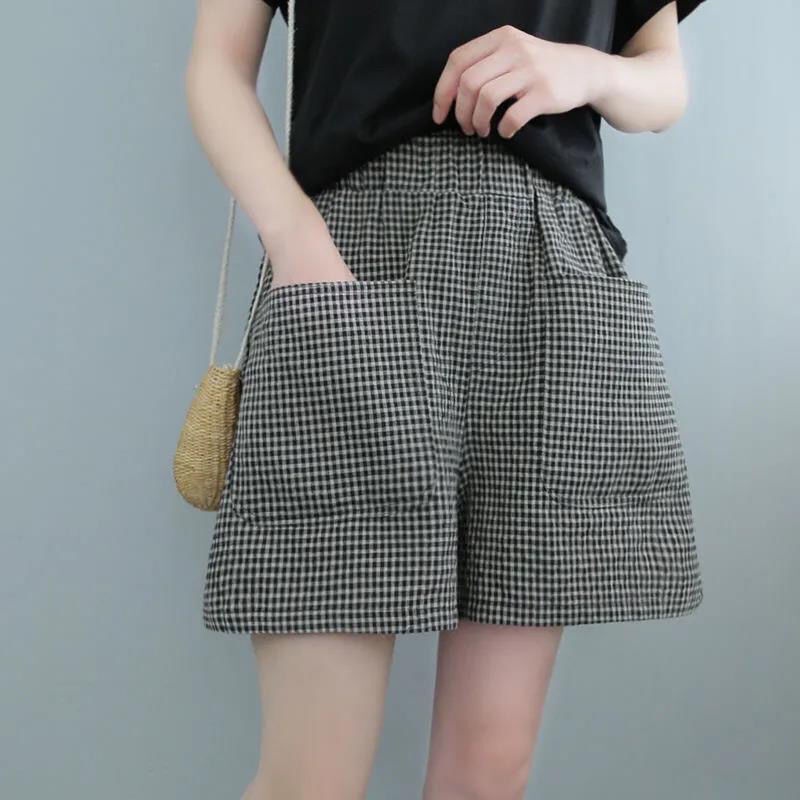 Quần Short Ống Rộng Lưng Cao Họa Tiết Sọc Caro Thời Trang Xuân Hè Cho Nữ