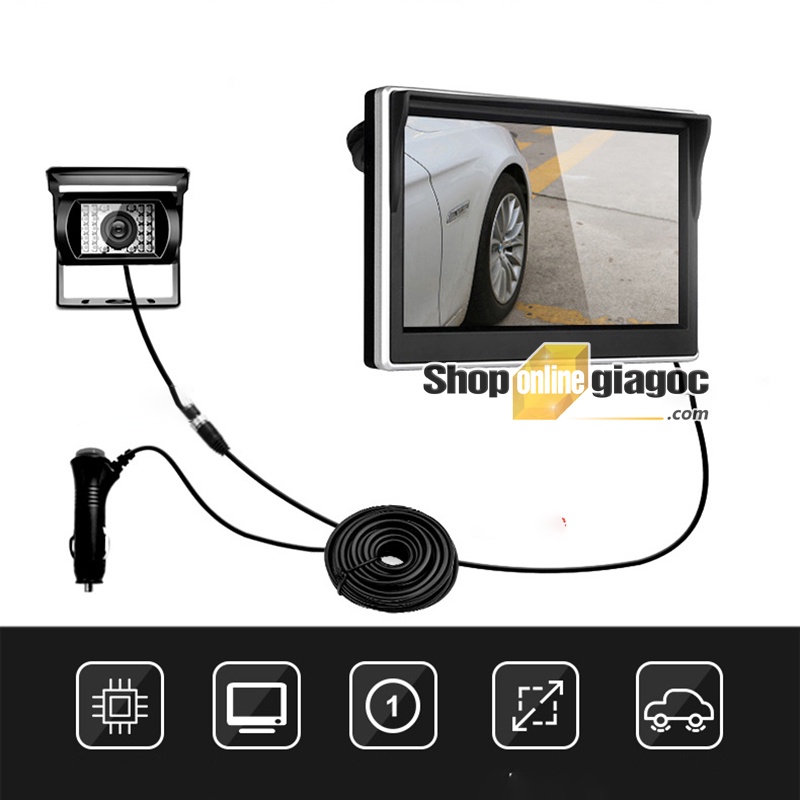 Combo Camera Lùi Chống Nước Gắn Xe Tải Màn Hình 5 Inch