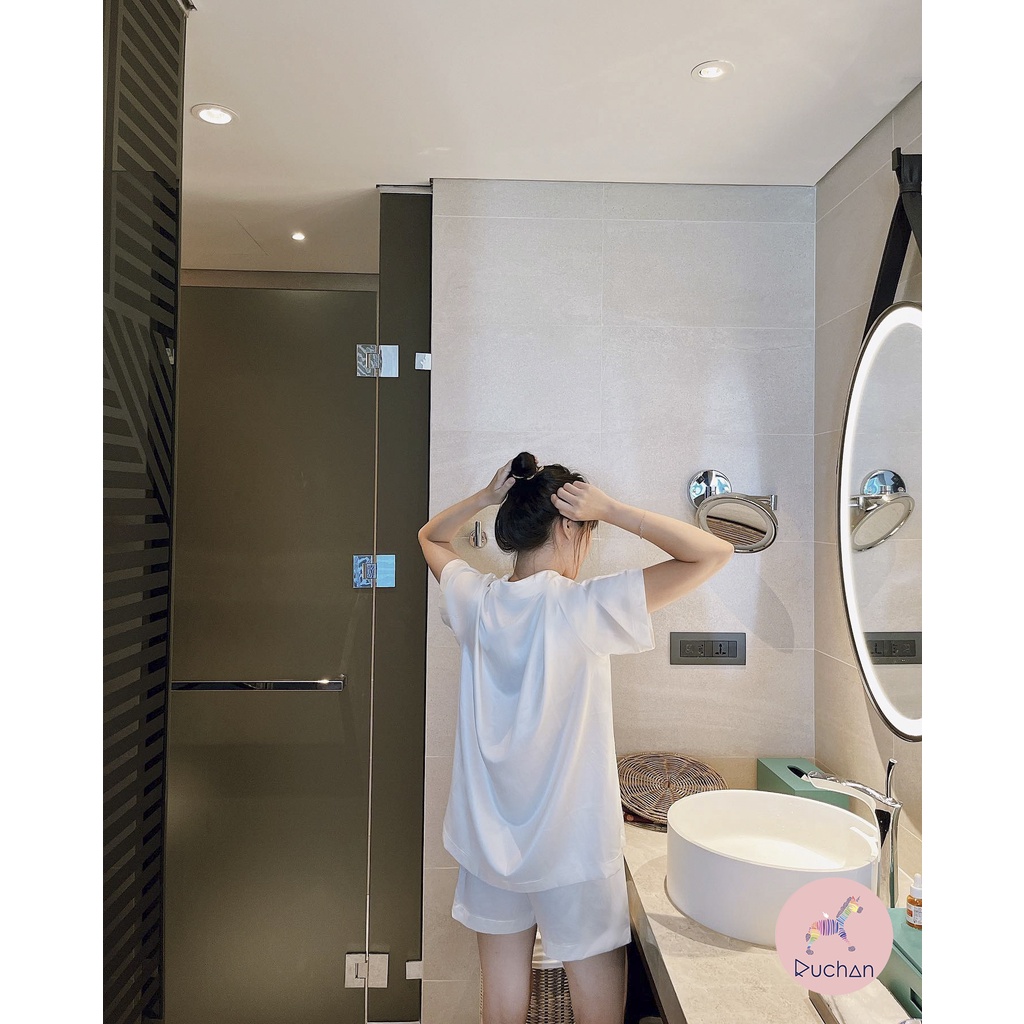 Bộ đồ ngủ nữ pyjama lụa sang chảnh RUCHAN kiểu set áo tay ngắn quần ngắn dễ thương nhiều màu