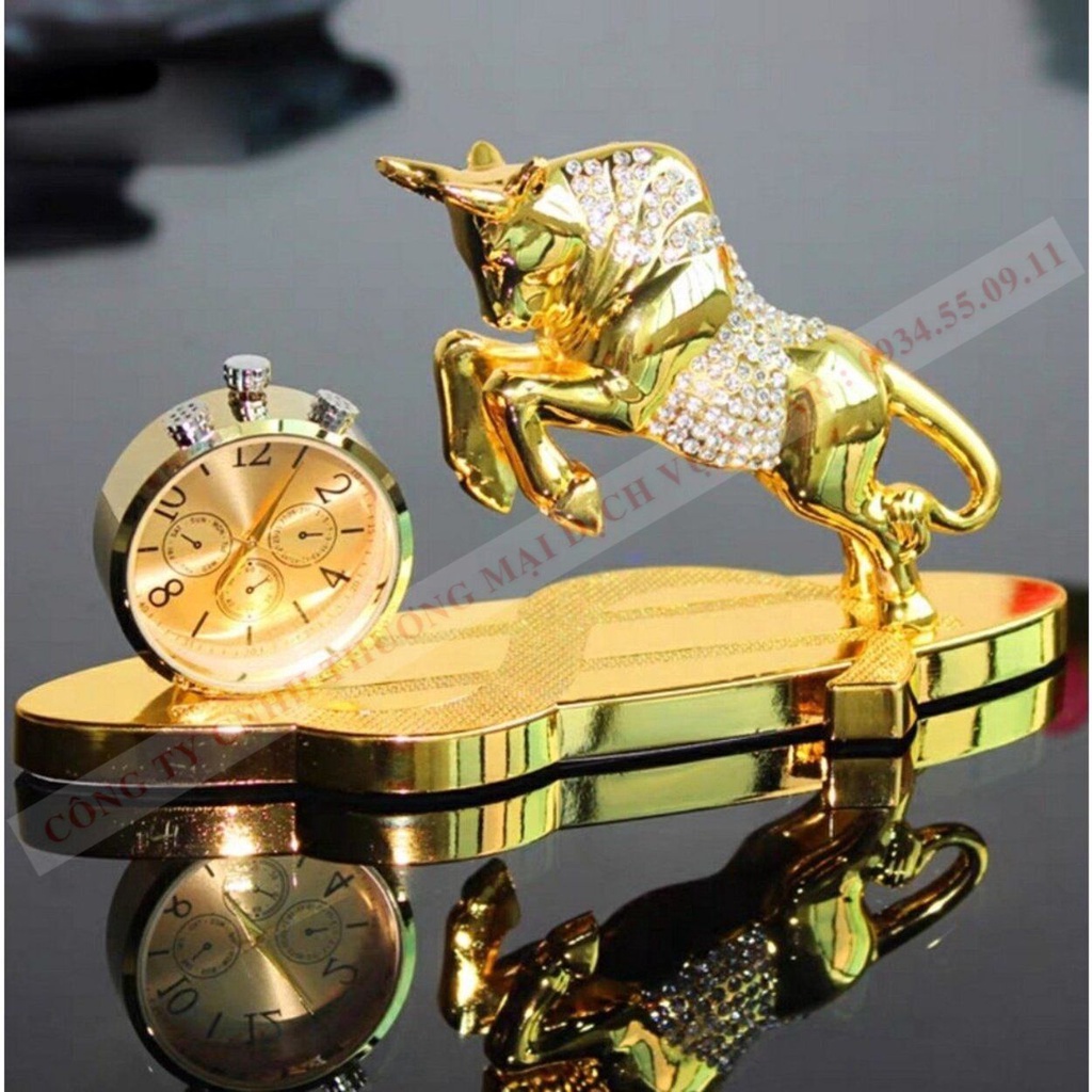 Tượng trâu vàng đính đá cao cấp tặng kèm tinh dầu trang trí Taplo xe hơi