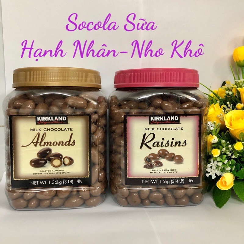 ❤ [Date 11/2021] Socola sữa Nho Khô/ Hạnh Nhân Kirkland Milk Chocolate Raisins Almonds 1.5kg Mỹ