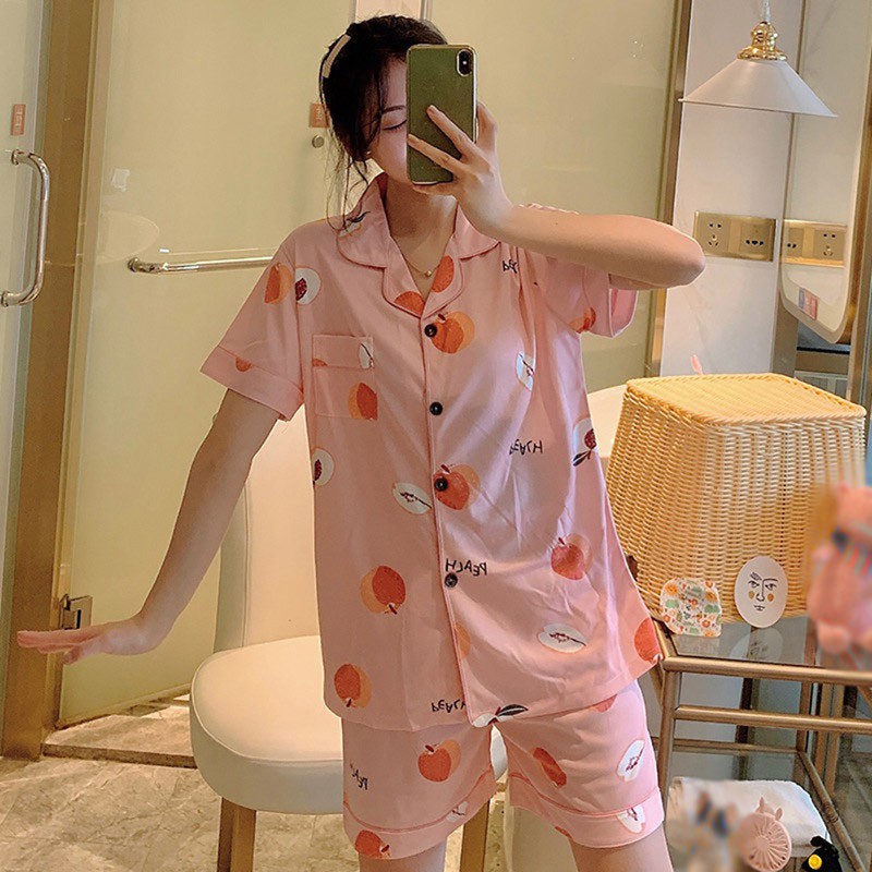 Bộ Đồ Ngủ Tay Ngắn Dáng Rộng Thời Trang Mùa Hè Cho Nữ