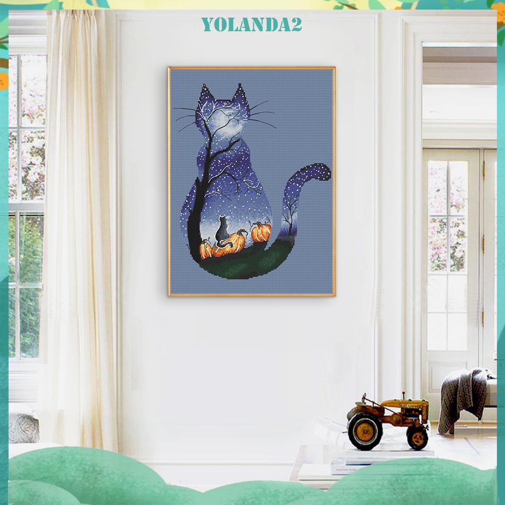 Set tranh thêu chữ thập hình mèo 11ct DIY