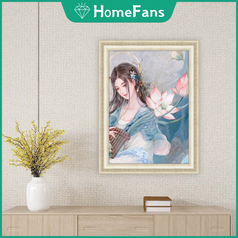 Bộ Tranh Đính Đá 5D Tự Làm 40x50cm Hình Cô Gái Trung Quốc Trang Trí Nhà Cửa