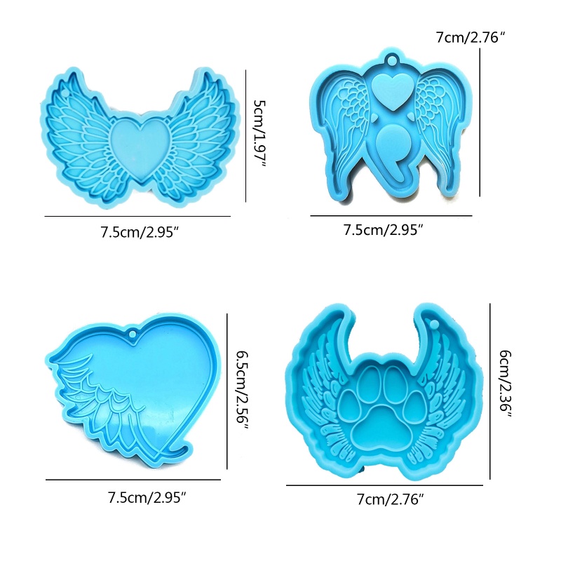 Set 4 Khuôn Silicone Làm Móc Khóa Hình Đôi Cánh Thiên Thần Đáng Yêu