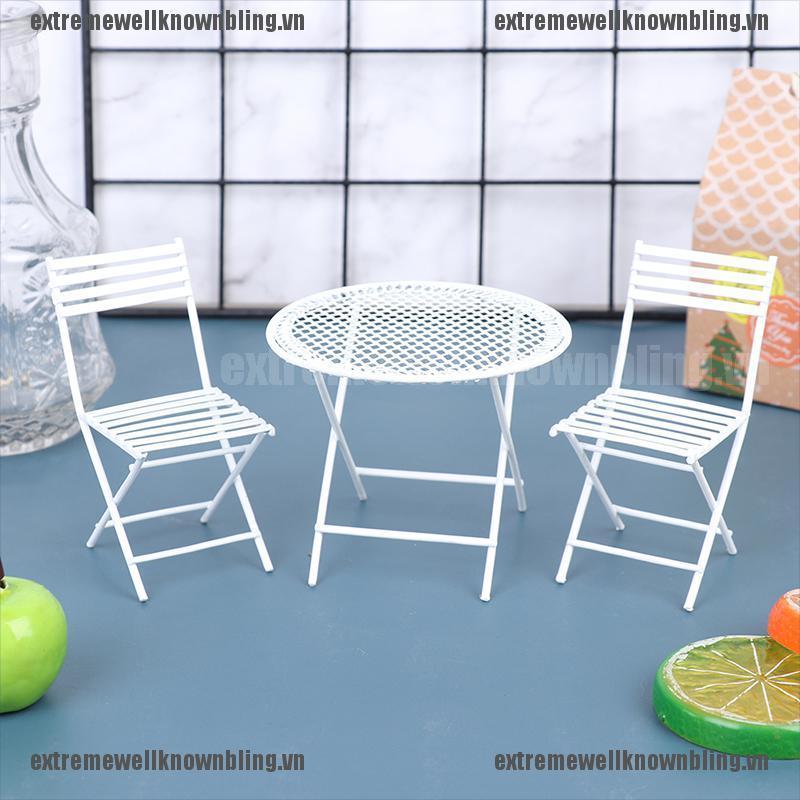 [extremewellknownbling.vn]1:12 Dollhouse Miniature Iron Table Chair Set Doll House Balcony Garden Decor