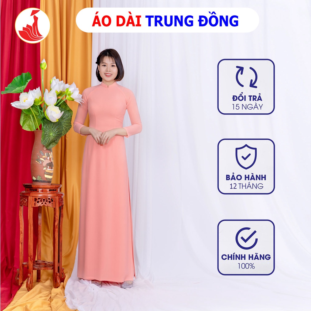 ☁Áo dài trơn cổ cao tay lỡ 4 tà chất liệu vải Chiffon màu hồng | Trung Đồng