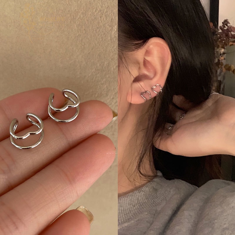 Bộ 2 Khuyên Kẹp Vành Tai Không Xỏ Hình Trái Tim Có Thể Điều Chỉnh Thời Trang Phong Cách Hàn Quốc Cho Nữ