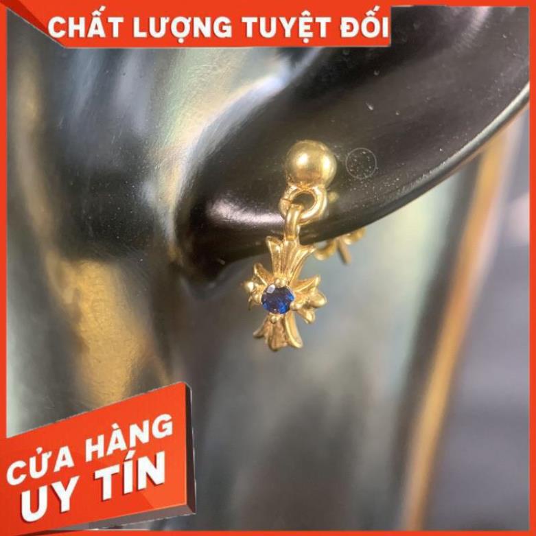Bông Tai Unisex Tiny Cross Bạc Mạ Vàng 22K Đính Đá Xanh Fullbox - Shop Lộc Độc Và Lạ 92