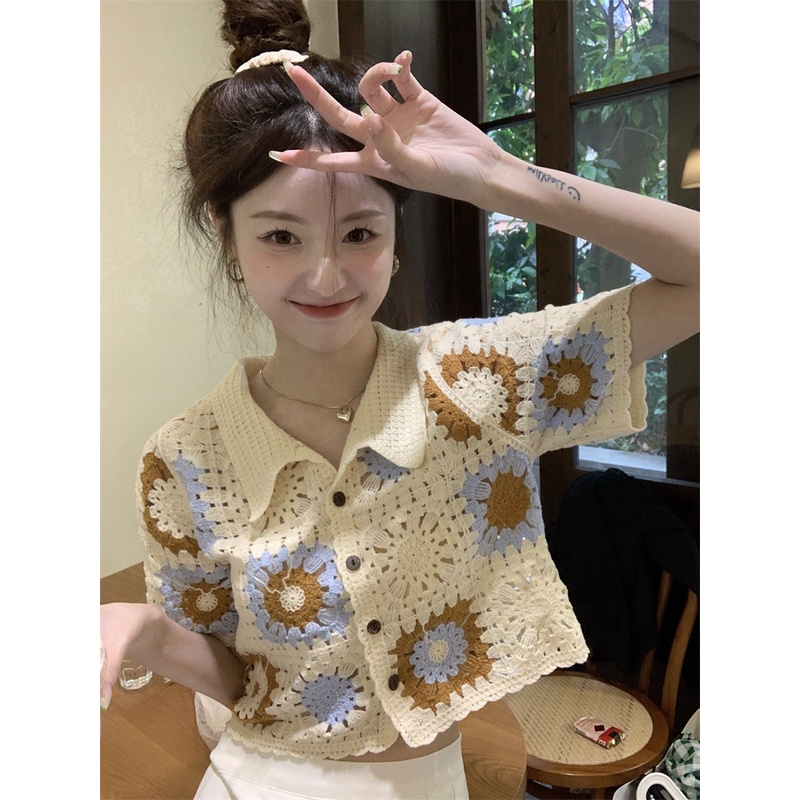 Áo cardigan dệt kim XIAOZHAINV cổ polo dáng rộng phong cách ngọt ngào nhẹ nhàng thời trang mùa hè cho nữ