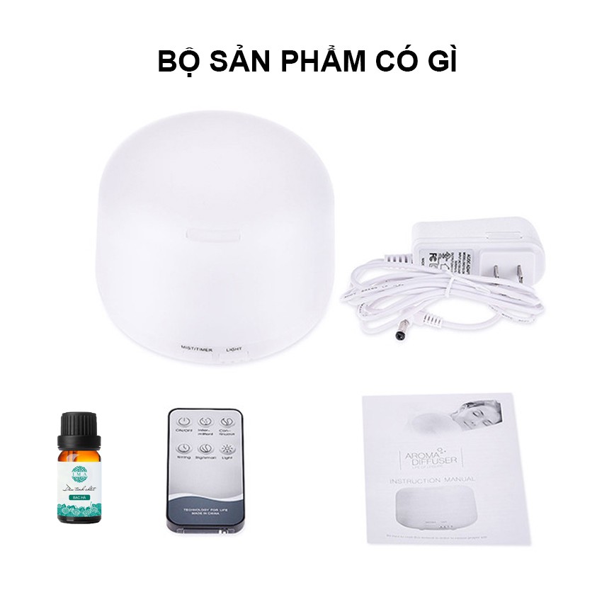 Máy Xông Tinh Dầu Khuếch Tán Phun Sương Hình Trụ Trắng Nga My Dung Tích 500ml Bù Ẩm Phòng Điều Hòa Phòng Ngủ