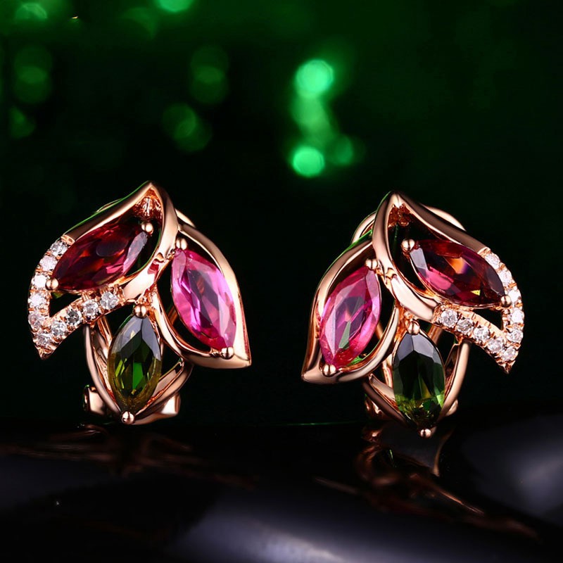 Khuyên Tai Mạ Vàng Hồng 18k Đính Đá Ruby Phong Cách Hàn Quốc