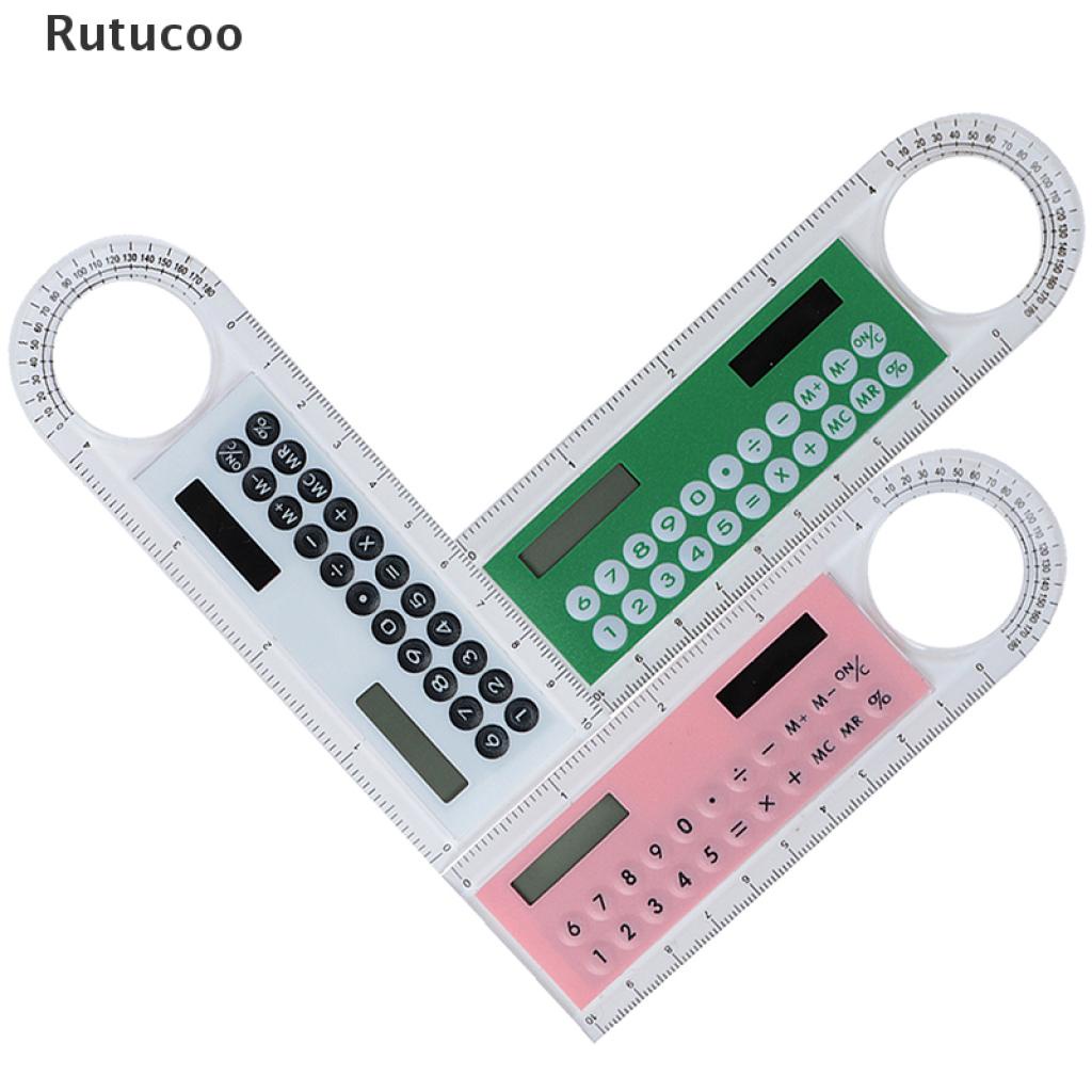 Rutucoo Creative10cm Solar Mini Calculator Magnifier Multifunction Ruler Office Supplies VN