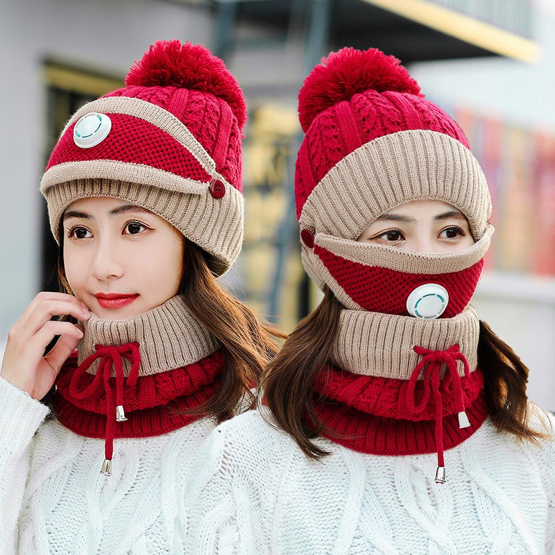 Mũ len nữ hàn quốc kèm khăn quàng cổ Yada nón len nữ trùm đầu mùa đông giữ ấm #4