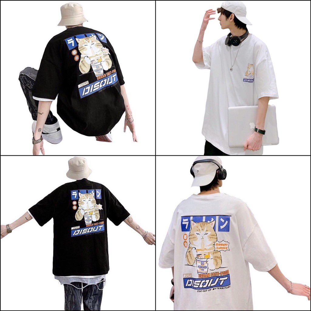 Áo thun tay lỡ YAYHOP phông unisex nam nữ form rộng vải cotton mềm mịn MÈO BÉO đáng yêu