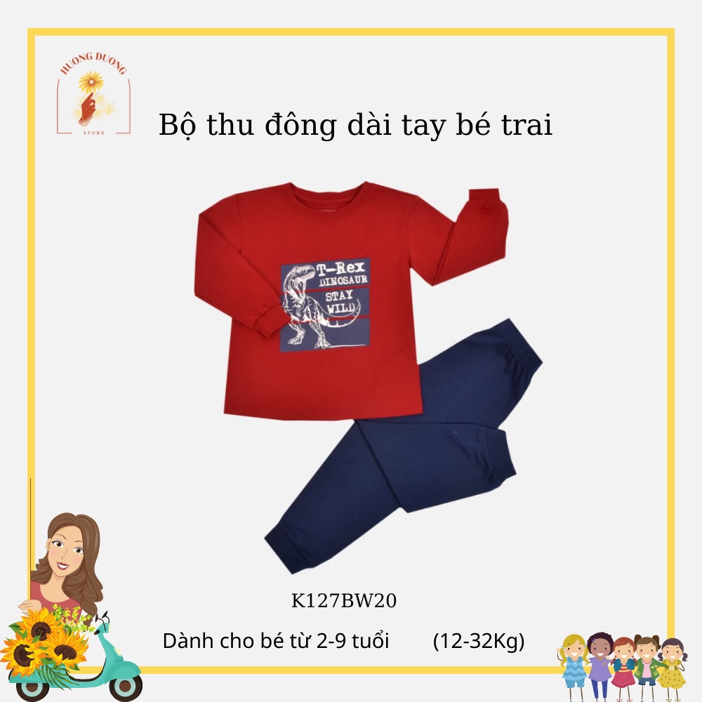 Bộ thu đông dài tay bé trai hình in khủng long ngộ nghĩnh K127BW20