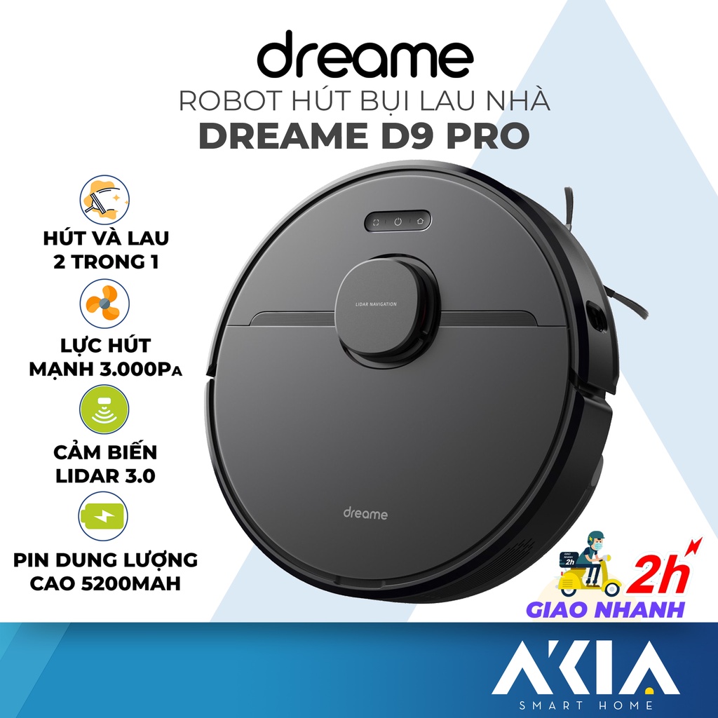 Robot Hút Bụi Lau Nhà Dreame D9 Pro/ Dreame D9 - Lực hút 4000Pa, Pin 5200mAh, Điều hướng laser 3.0 - Phiên bản Quốc Tế