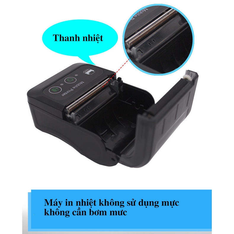Máy in cầm tay PT-280 không dùng mực để in bill, in hóa đơn bán hàng kết nối Máy Tinh + ĐT Bluetooth sử dụng PIN
