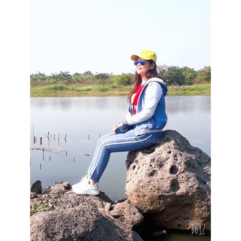 ( ẢNH THẬT ) Quần Baggy Jeans 2 Sọc Trắng - Cạp chun co giãn, chất jeans mềm đứng dáng | BigBuy360 - bigbuy360.vn