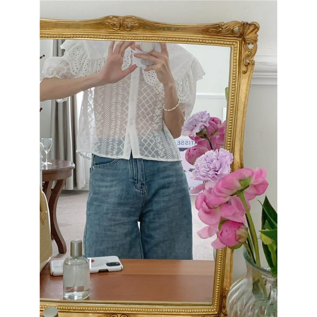 Áo Sơ Mi Ngắn Thêu Hoa Tinh Tế 52758