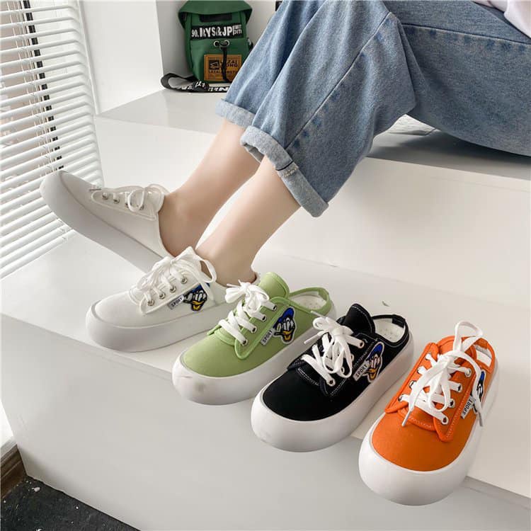Giày Sục Thể Thao Ulzzang Vải Canvas Đế Bánh Mỳ Hình Vịt Ngộ Nghĩnh