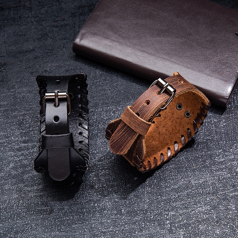 Vòng Tay Da Mặt Hình Viking Phong Cách Bắc Âu Thời Trang Cho Nam