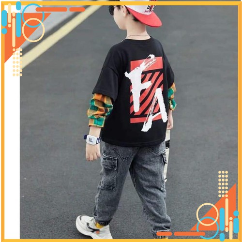 bộ quần áo thu đông bé trai set trang phục cho trẻ từ 11 đến 19 kg chất cotton phối quần jane mềm co giãn năng động