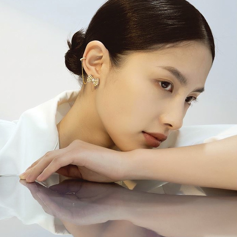 Bông Tai Hình Chữ C Đính Đá Ngọc Trai Thời Trang Hàn Quốc Cho Nữ