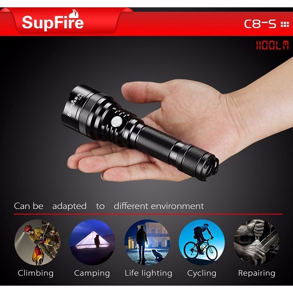 Đèn pin SupFire C8-S, siêu sáng, đa năng, tiện ích, siêu bền