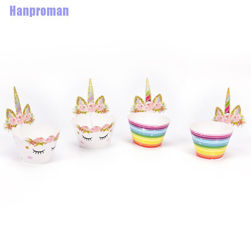 Set 24 Que Cắm Trang Trí Bánh Cupcake Hình Ngựa Một Sừng Dễ Thương