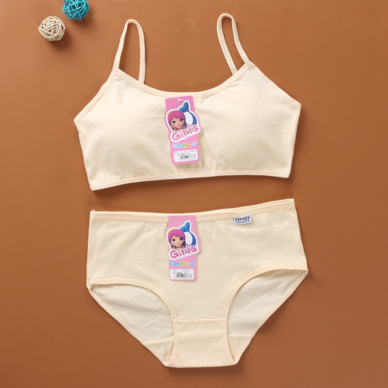 Set Áo Ngực + Quần Lót cotton Màu Trơn Thời Trang Cho Bé Gái