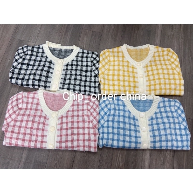 Áo Khoác Cardigan Dệt Kim Cổ Tròn Sọc Caro Phong Cách Hàn Quốc Thời Trang Mùa Thu Cho Nữ