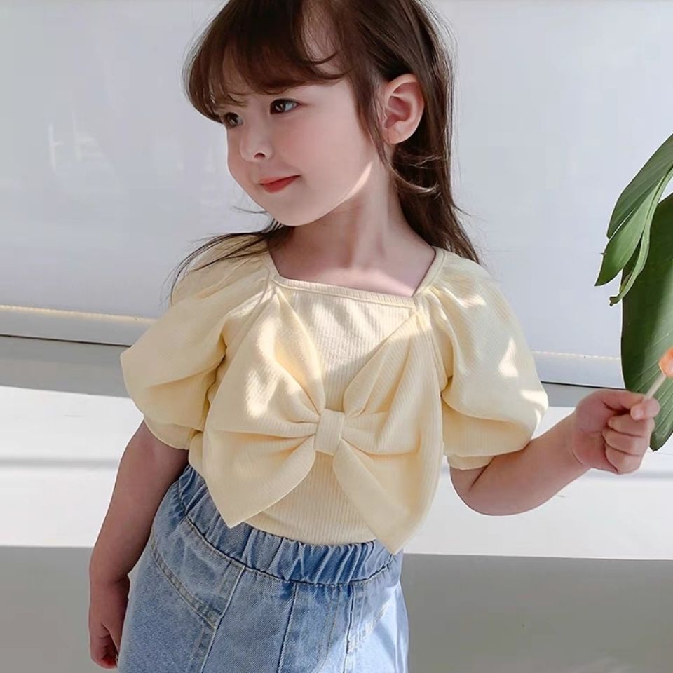 Áo Thun Ngắn Tay Phối Nơ Thiết Kế Mới Thời Trang Theo Phong Cách Hàn Quốc