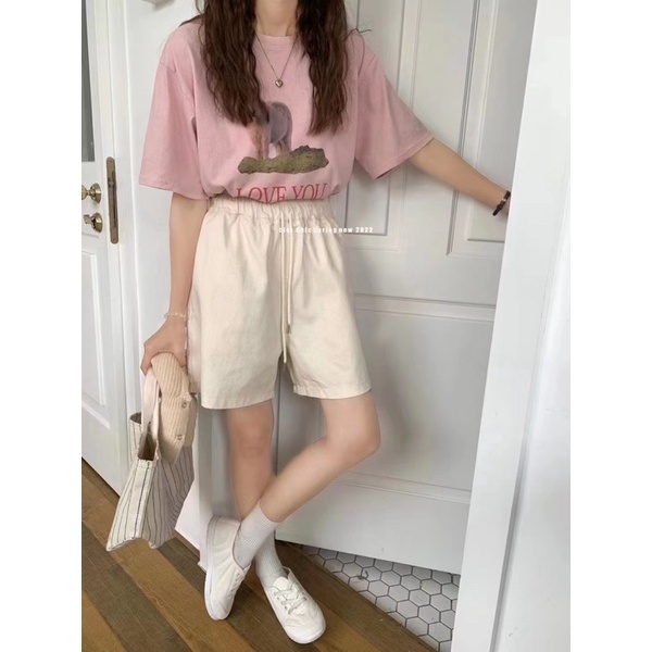 Quần short nữ cạp chun màu basic