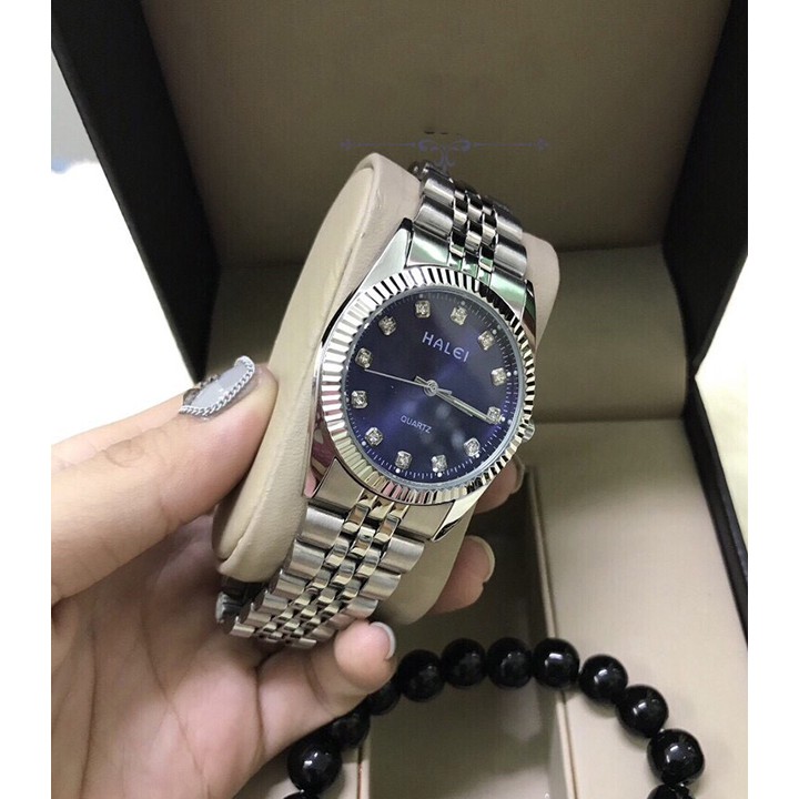 Đồng hồ đôi nam nữ Halei Sliver  Date Just dây thép cao cấp phong cách thượng lưu